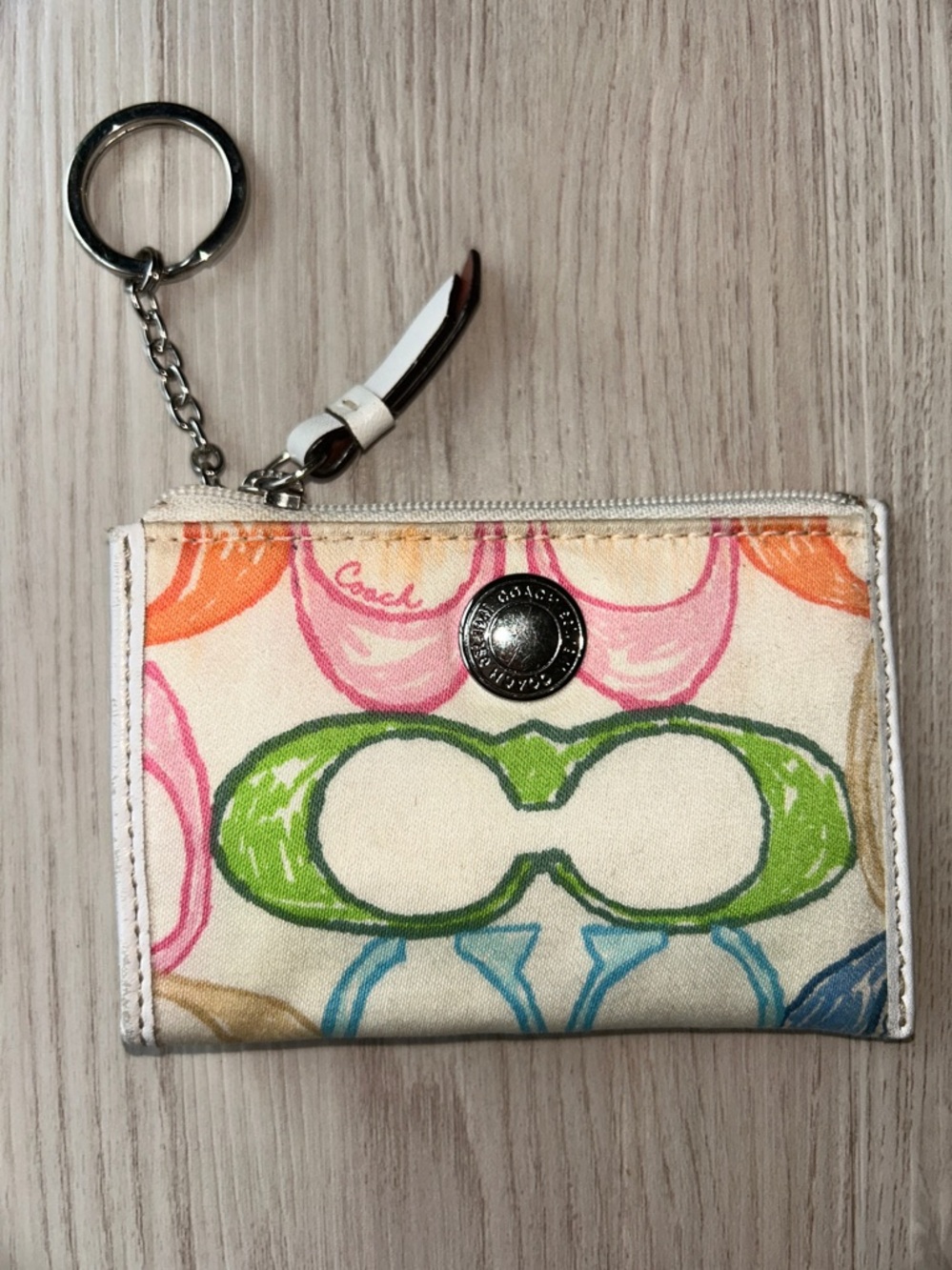 Coach Canvas Keyring Card Holder Wallet Multicolor Pastel